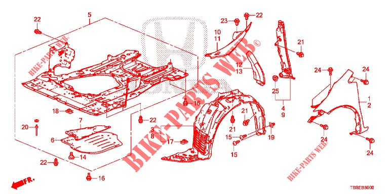 GARDE BOUE AVANT pour Honda CIVIC TOURER 1.8 SE 5 Portes 6 vitesses manuelles 2015