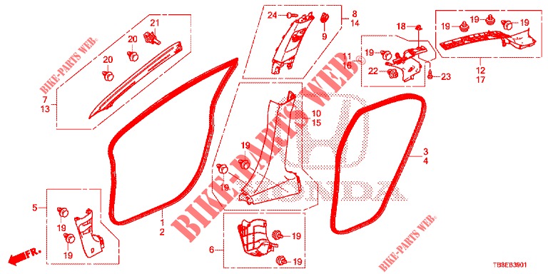 GARNITURE DE MONTANT (RH) pour Honda CIVIC TOURER 1.8 SE 5 Portes 6 vitesses manuelles 2015