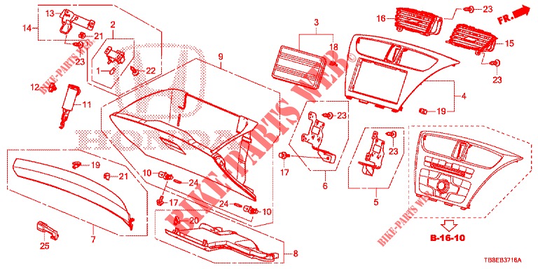 GARNITURE D'INSTRUMENT (COTE DE PASSAGER) (RH) pour Honda CIVIC TOURER 1.8 SE 5 Portes 6 vitesses manuelles 2015
