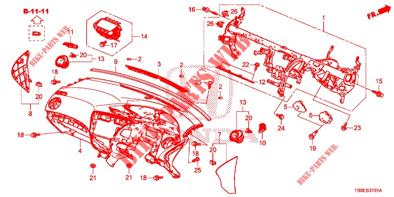 PANNEAU D'INSTRUMENT (RH) pour Honda CIVIC TOURER 1.8 SE 5 Portes 6 vitesses manuelles 2015