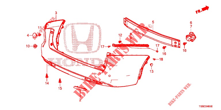 PARE CHOC ARRIERE pour Honda CIVIC TOURER 1.8 SE 5 Portes 6 vitesses manuelles 2015