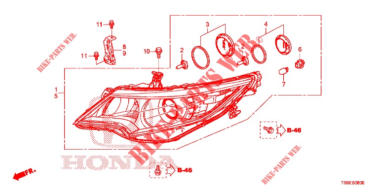 PROJECTEUR pour Honda CIVIC TOURER 1.8 SE 5 Portes 6 vitesses manuelles 2015