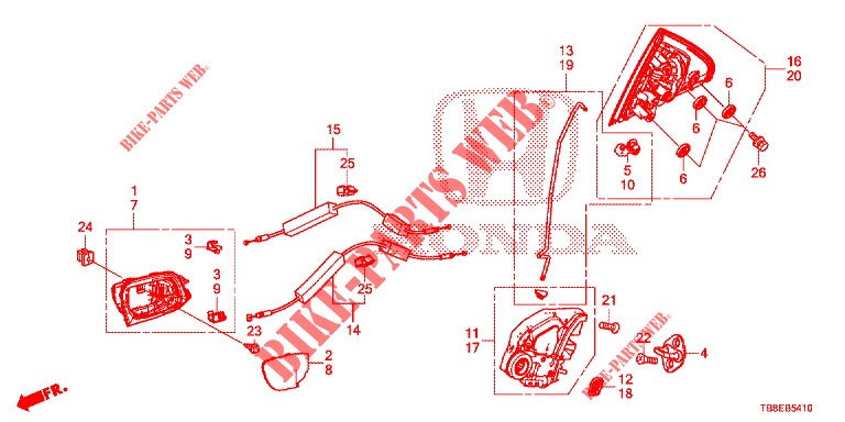 SERRURES PORTES ARRIERE/POIGNEE EXTERNE pour Honda CIVIC TOURER 1.8 SE 5 Portes 6 vitesses manuelles 2015