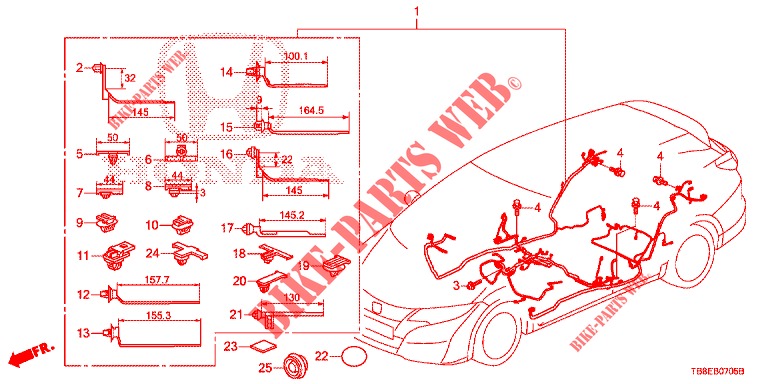 FAISCEAU DES FILS (3) (RH) pour Honda CIVIC TOURER DIESEL 1.6 EXGT 5 Portes 6 vitesses manuelles 2015