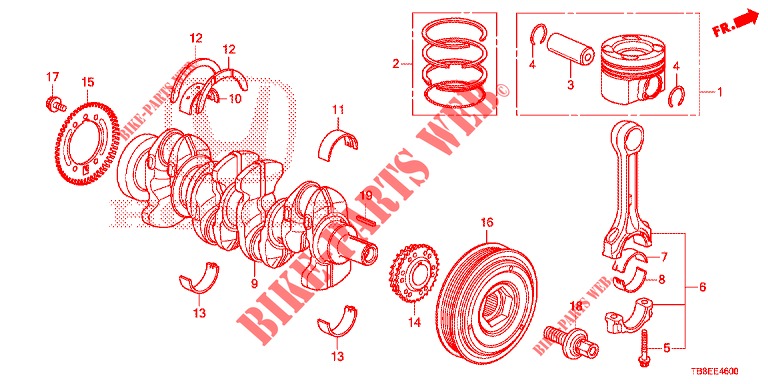 VILEBREQUIN/PISTON (DIESEL) pour Honda CIVIC TOURER DIESEL 1.6 EXGT 5 Portes 6 vitesses manuelles 2015